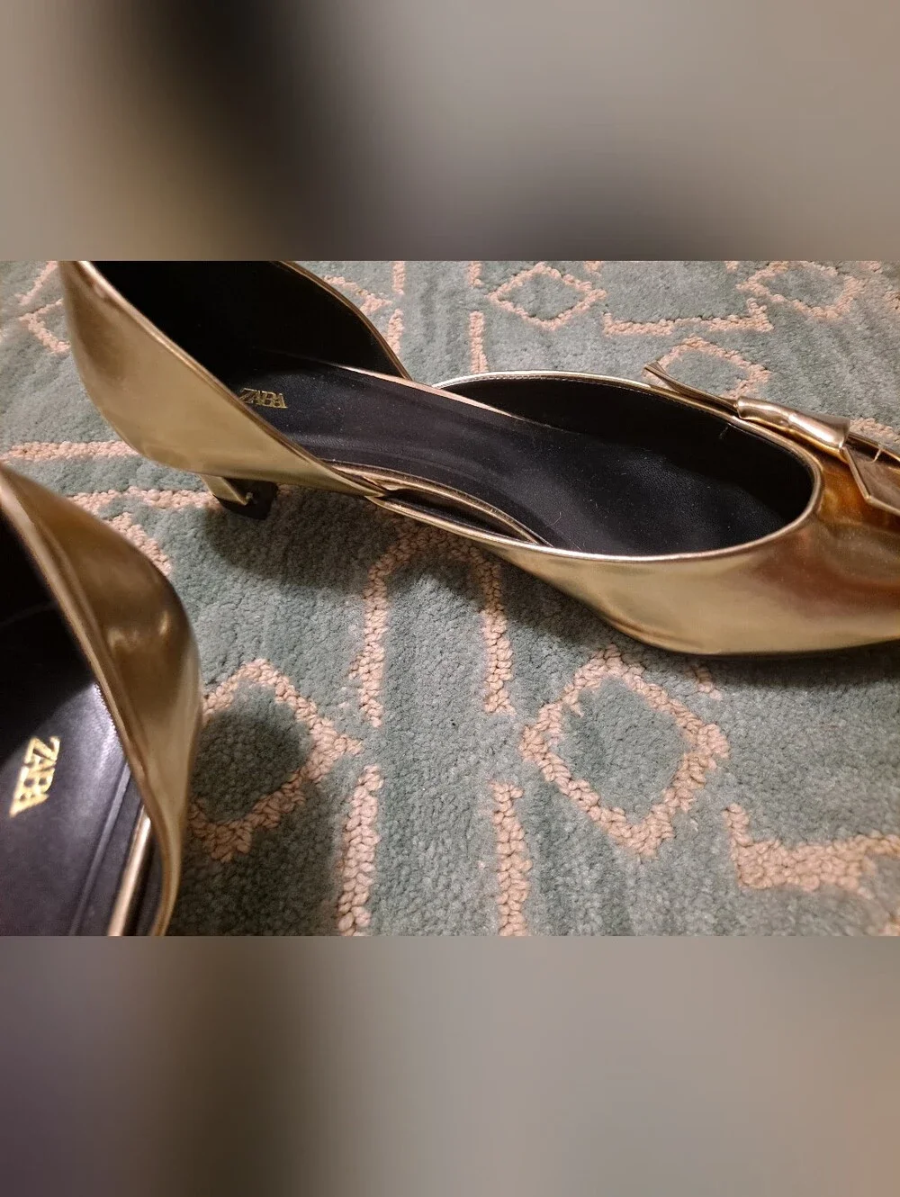 Zara Metallic Gold Pointed Bow D'Orsay With A Kitten Heel